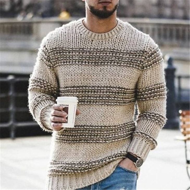 Men's Knitted Sweater Thick Striped Pullover