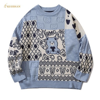Men's Patchwork Pullover Crew Neck Sweater