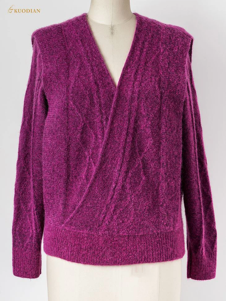 Women's V Neck Pullover Pink Knit Sweater